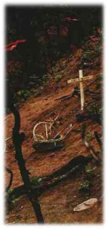 Crosses on the slope mark the spots where the firefighters were killed