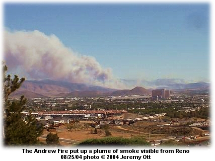 Andrew Fire plume visible from Reno