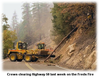 Crews clearing Highway 50 on the Freds Fire