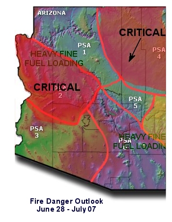 fire danger map for Arizona