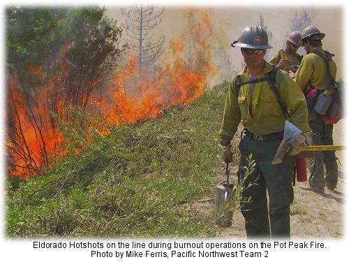 Eldorado Hotshots burning out on the Pot Peak Fire