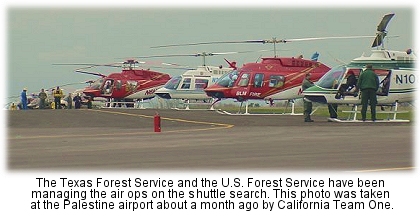 Search helicopters at the Palestine airport last month