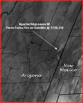 Satellite shot of the Three Forks Fire - click for larger image