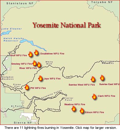 Map of 11 Yosemite fires